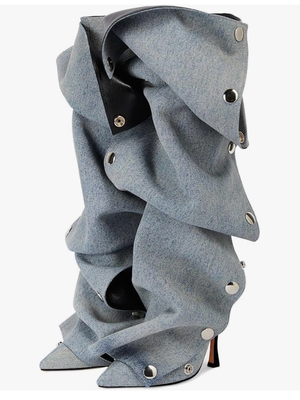 Women’s Light Blue Denim Detachable Panels Knee-High Stiletto Boots (size 6.5)